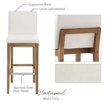 LZAREAL Bar Stools Set of 2, 30'' Modern Upholstered Barstools with Natural Wood Leg, Stool Chair for Kitchen Island, Home Bar, High Table, Pub, Linen Beige