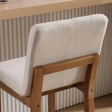LZAREAL Bar Stools Set of 2, 30'' Modern Upholstered Barstools with Natural Wood Leg, Stool Chair for Kitchen Island, Home Bar, High Table, Pub, Linen Beige