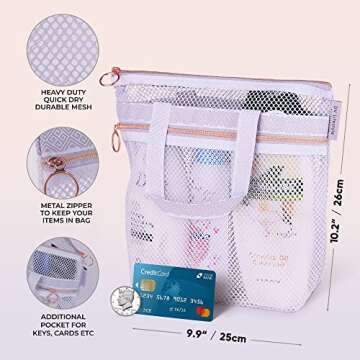 DV Lifestyle Mesh Shower Caddy Portable 10.2x9.9'' Shower Bag with Zipper & 2 Pockets. Shower Tote I...
