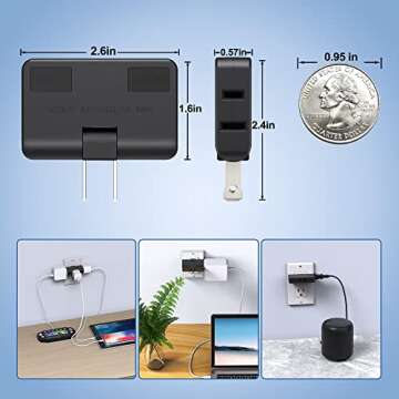 ETwinCoo 3 Outlet Wall Adapter-2 Prong Swivel Indoor Mini Wall Tap Power Outlet Extender Plug, Flat Outlet Adapter (Quick & Space Saving) Perfect for Home, School, Office, Travel, Type A(3 Way-2 Pack)