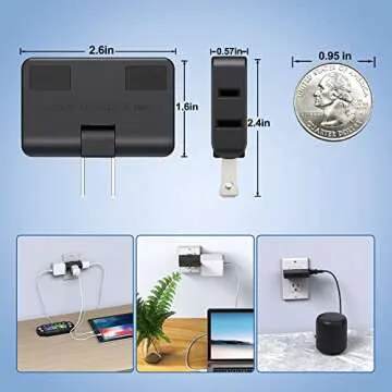 ETwinCoo 3 Outlet Wall Adapter-2 Prong Swivel Indoor Mini Wall Tap Power Outlet Extender Plug, Flat Outlet Adapter (Quick & Space Saving) Perfect for Home, School, Office, Travel, Type A(3 Way-2 Pack)