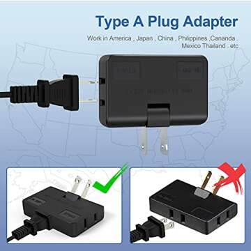 ETwinCoo 3 Outlet Wall Adapter-2 Prong Swivel Indoor Mini Wall Tap Power Outlet Extender Plug, Flat Outlet Adapter (Quick & Space Saving) Perfect for Home, School, Office, Travel, Type A(3 Way-2 Pack)