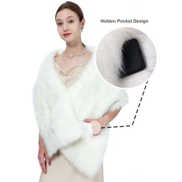LA CARRIE Women Wedding Faux Fur Long Shawl Bridal Cape Party Stole Winter Scarf Soft Cover Up Shrug...