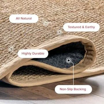 nuLOOM 4x6 Elijah Seagrass Area Rug, Beige, Solid Farmhouse Style, Cotton Bordered, Basketweave, Natural Fiber, For Bedroom, Dining Room, Living Room, Hallway, Office, Kitchen, Entryway