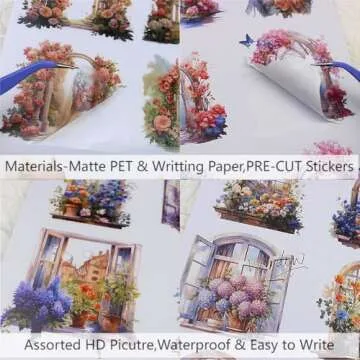 Dwpetzo Window & Door Themed Pre-Cut Sticker Book for Journaling, Dual Material, Decorative Frame Stickers for Scrapbooking Supplies, Junk Journals
