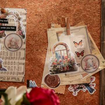 Dwpetzo Window & Door Themed Pre-Cut Sticker Book for Journaling, Dual Material, Decorative Frame Stickers for Scrapbooking Supplies, Junk Journals