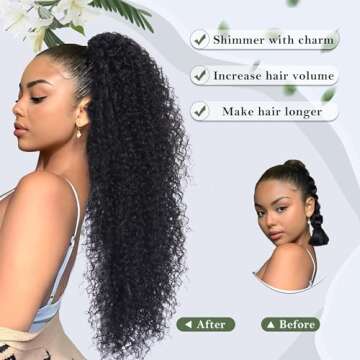Alebery 27 Inch Drawstring Ponytail Extension for Black Women Deep Curly Ponytail Extension Syntheti...