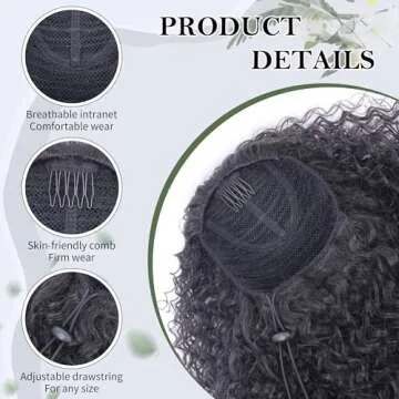 Alebery 27 Inch Drawstring Ponytail Extension for Black Women Deep Curly Ponytail Extension Synthetic Mixed with Human Hair Hairpieces Afro Kinky Curly Pony Tail for Daily Use (Black)
