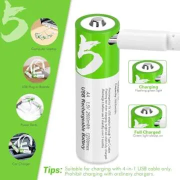 TOPUSSE 4 Pack Rechargeable 1.5V Lithium AA Batteries with 4 in 1 USB C Charging Cable, Double A Siz...