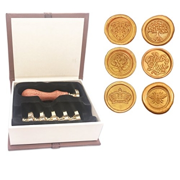 Botokon Wax Seal Stamp Set: 6 Vintage Sealing Wax Stamps with Wooden Hilt