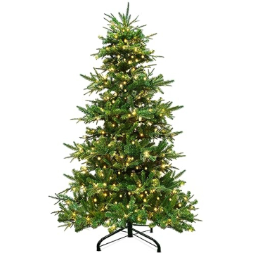 TURNMEON 6 Ft Prelit Aspen Fir Artificial Christmas Tree with 340 Warm White Lights, Hinged Branches...