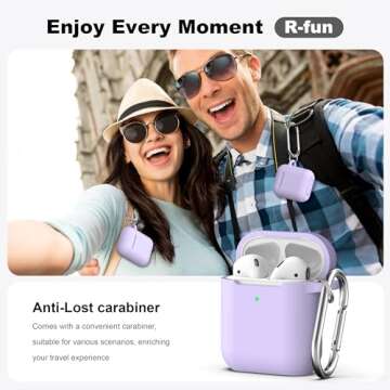R-fun Compatible with AirPods Case Cover, Soft Silicone Protective Cover with Keychain for Women Men...