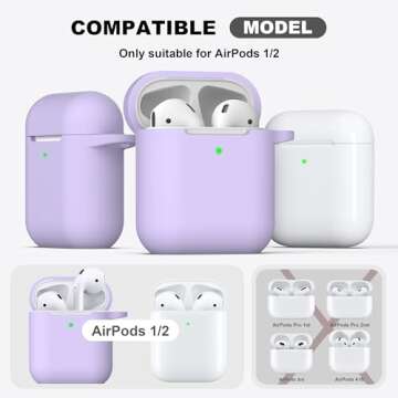 R-fun Compatible with AirPods Case Cover, Soft Silicone Protective Cover with Keychain for Women Men Compatible with Apple AirPods 2nd 1st Generation Charging Case, Front LED Visible,Pink Purple
