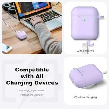 R-fun Compatible with AirPods Case Cover, Soft Silicone Protective Cover with Keychain for Women Men Compatible with Apple AirPods 2nd 1st Generation Charging Case, Front LED Visible,Pink Purple