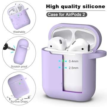 R-fun Compatible with AirPods Case Cover, Soft Silicone Protective Cover with Keychain for Women Men Compatible with Apple AirPods 2nd 1st Generation Charging Case, Front LED Visible,Pink Purple
