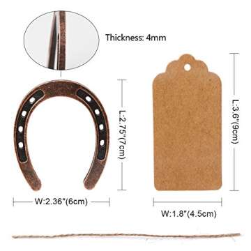 AerWo 20pcs Good Lucky Horse Shoes with Kraft Tag, Metal Mini Craft Horseshoes Decorations for Rusti...