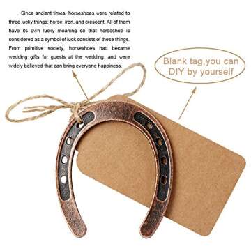 AerWo 20pcs Good Lucky Horse Shoes with Kraft Tag, Metal Mini Craft Horseshoes Decorations for Rustic Vintage Wedding Party Decor Western Party Decorations