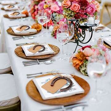 AerWo 20pcs Good Lucky Horse Shoes with Kraft Tag, Metal Mini Craft Horseshoes Decorations for Rustic Vintage Wedding Party Decor Western Party Decorations