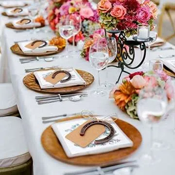 AerWo 20pcs Good Lucky Horse Shoes with Kraft Tag, Metal Mini Craft Horseshoes Decorations for Rustic Vintage Wedding Party Decor Western Party Decorations