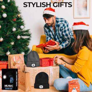 Lucky Mami Bluetooth Beanie Hat with Light,Gift for Men Waterproof with Mounting Accessories, Bluetooth LED Rechargeable Waterproof for Adults Outdoor Camping Hiking Running (Grey)