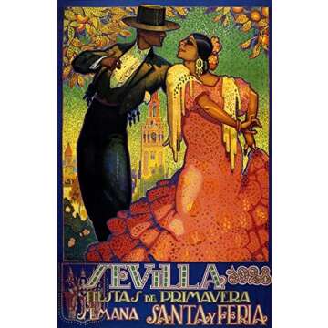 Sevilla Seville 1928 Spain 10" x 16" Spanish Spring Fashion Lady Man Couple Flamenco Dance Travel To...