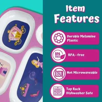 4E's Novelty 4 Melamine Dinner Plate for Kids Girls, Plastic Mealtime Divided Plates, Dinnerware Dishes Set For Toddlers Picky Eaters, BPA Free, Princess, Unicorn, Sea Life, Cat
