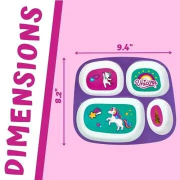 4E's Novelty 4 Melamine Dinner Plate for Kids Girls, Plastic Mealtime Divided Plates, Dinnerware Dishes Set For Toddlers Picky Eaters, BPA Free, Princess, Unicorn, Sea Life, Cat