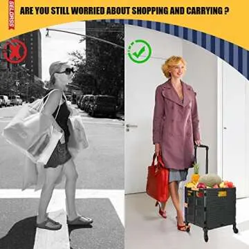 SELORSS Foldable Utility Cart Collapsible Crate Rolling Carts Handcart Trolley Tool Box Basket 4 360...