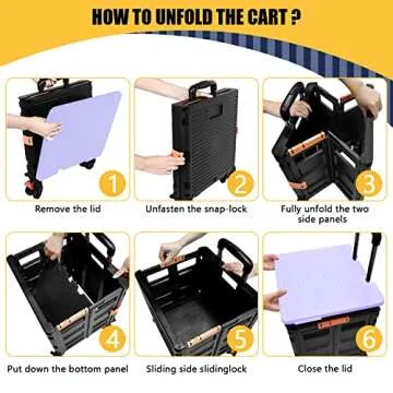 SELORSS Foldable Utility Cart Collapsible Crate Rolling Carts Handcart Trolley Tool Box Basket 4 360°Noiseless Wheels Lid Telescoping Handle for Shop Grocery Luggage Move Office School Teacher(Purple)