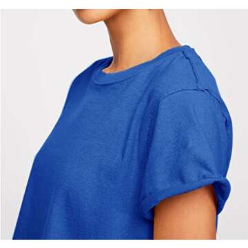 Carpetcom Women's Summer Casual Loose Fit Short Sleeve Tee Shirts Soild Basic Gym Yoga Running Workout Crop Tops Roya Blue