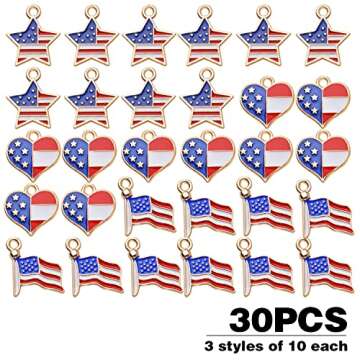 BronaGrand 30pcs American Flag Charms for DIY Jewelry Making