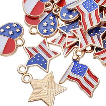 BronaGrand 30pcs American Flag Charms for DIY Jewelry Making
