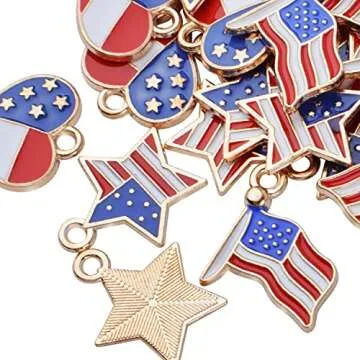 BronaGrand 30pcs American Flag Charms for DIY Jewelry Making