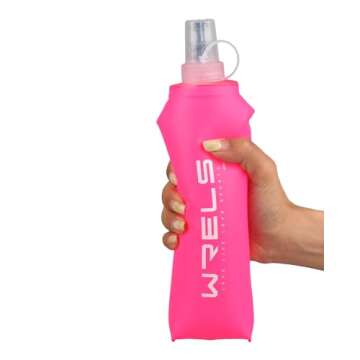 WRELS Folding Soft Flask Portable Collapsible Running Lightweight Water Bottle for Outdoor Sports,Travel with Mouthpeice Cover