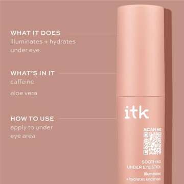 ITK Skincare Caffeine + Aloe Vera Under Eye Stick Serum For Dark Circles - Anti Aging Moisturizer for Fine Lines + Wrinkles - Calms Redness - Hydrate, Brighten + Soothe Puffy Eyes