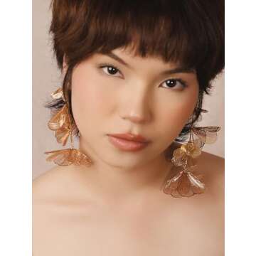 OJERRY Gold Statement Flower Bunch Dangle Earrings for Women, Floral Jewelry Accessessories Romantic...