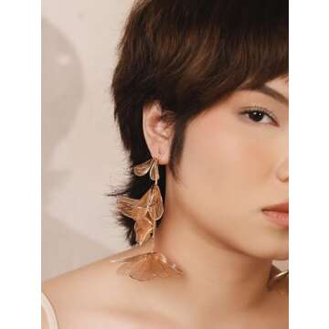 OJERRY Gold Statement Flower Bunch Dangle Earrings for Women, Floral Jewelry Accessessories Romantic Cool Gifts for Her Women in Their 30s