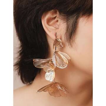 OJERRY Gold Statement Flower Bunch Dangle Earrings for Women, Floral Jewelry Accessessories Romantic Cool Gifts for Her Women in Their 30s