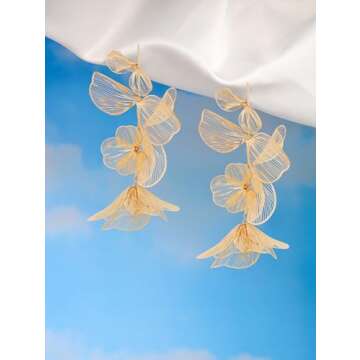 OJERRY Gold Statement Flower Bunch Dangle Earrings for Women, Floral Jewelry Accessessories Romantic Cool Gifts for Her Women in Their 30s