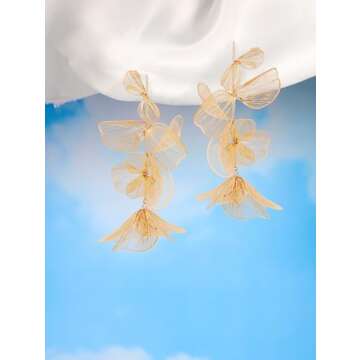 OJERRY Gold Statement Flower Bunch Dangle Earrings for Women, Floral Jewelry Accessessories Romantic Cool Gifts for Her Women in Their 30s