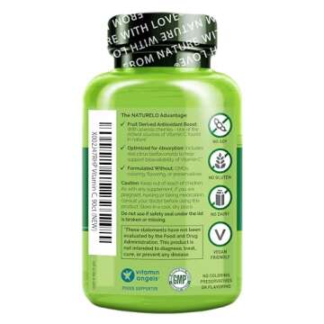 NATURELO Vitamin C with Organic Acerola Cherry Extract - 500mg - Immune Support - 90 Capsules