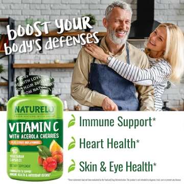 Organic NATURELO Vitamin C with Acerola Cherry - Immune Support - 90 Capsules