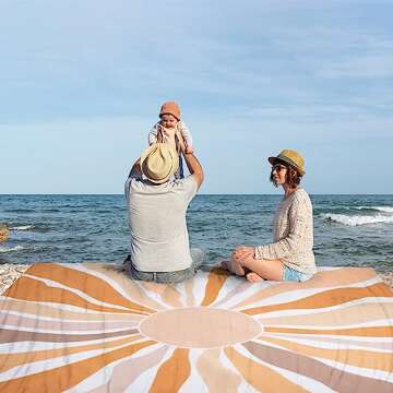 Waterproof Sandproof Beach Blanket, 9 Ft X 10 Ft Extra Large Beach Mat for 8 Adults, Lightweight Pol...