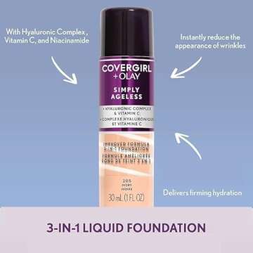 CoverGirl & Olay Simply Ageless 3-in-1 Liquid Foundation - Hydrating, Matte Finish, Cruelty-Free, Pe...