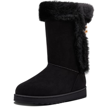 ALTOCIS Women's Faux Suede Winter Snow Boots with Fur Lining and Art Resin Button