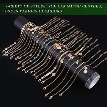 ESRICH 30 Anklets for Women, Adjustable Size Ankle Bracelets for Wemen, Imitation Gold Anklets for Women,Anklet for Women Waterproof Beach Jewelry Gifts