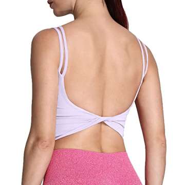 Aoxjox Women's Workout Sports Bras Fitness Padded Backless Yoga Crop Tank Top Twist Back Cami (Purple Heather, Medium)