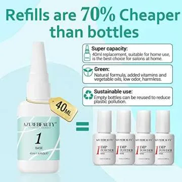 AZUREBEAUTY Dip Powder Base Coat 40ml Large Capacity Dip Base Coat for Refill Dipping Powder Liquid Set French Nail Art Manicure Beginner DIY Salon Home