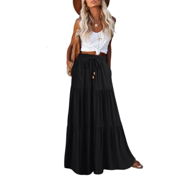 HAEOF Summer Boho Maxi Skirt with Pockets for Women