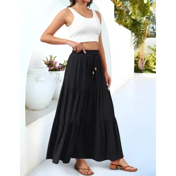 HAEOF Summer Boho Maxi Skirt with Pockets for Women